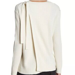 Vince Off White Tie Shoulder Slit Cotton Cashmere Sweater Size M